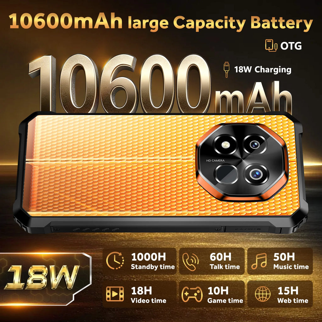 Teléfono inteligente resistente OUKITEL G7, desbloqueado, 16 GB de RAM (4+12) + 64 GB/128 GB/256 GB de ROM, 1 TB TF, pantalla HD de 6,52 pulgadas, IP68/IP69K, teléfono Android 16 resistente, batería de 10600 mAh, pantalla