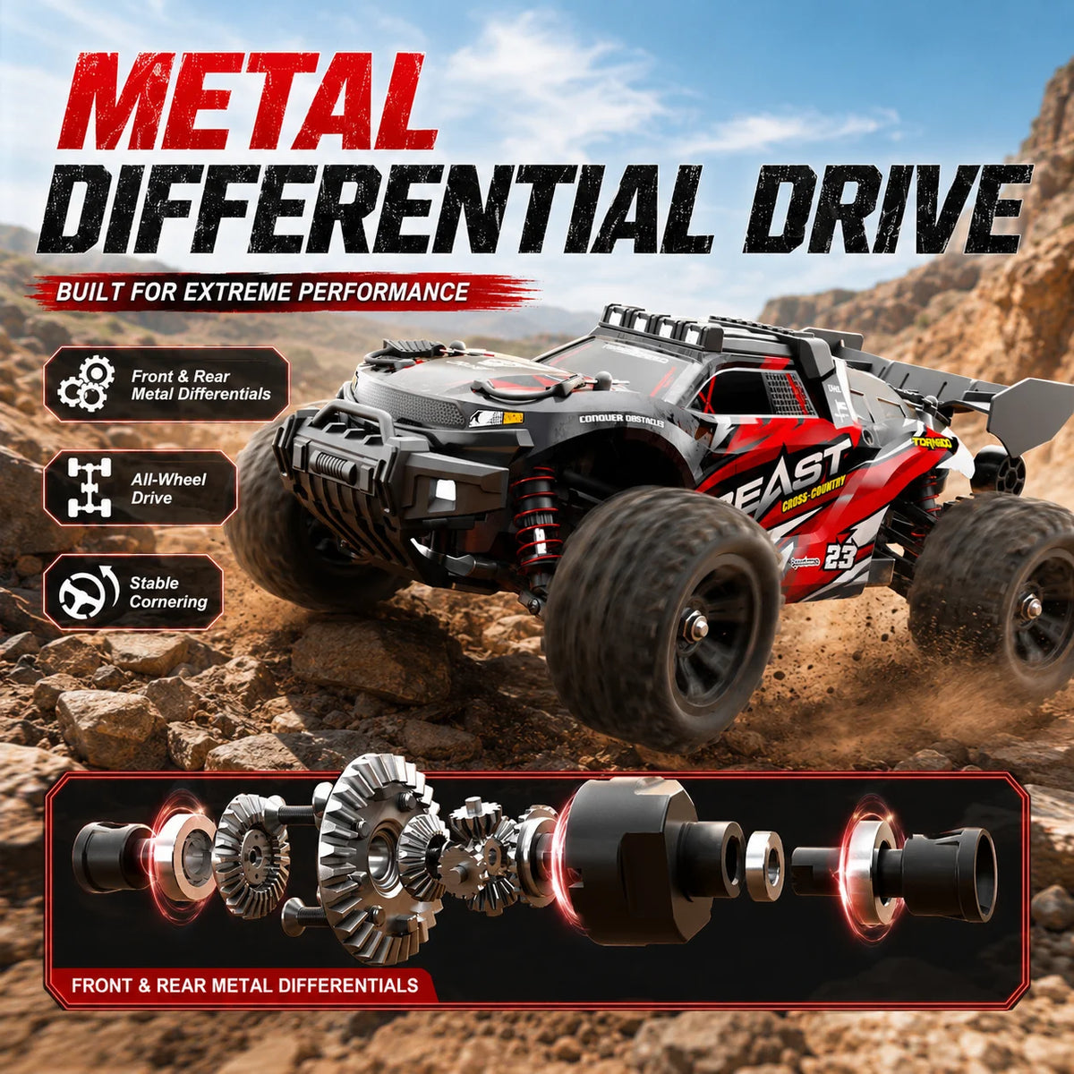 Coche teledirigido todoterreno ZNLYRION escala 1:18, modelo SG118PRO MAX, 4WD, alta velocidad 35 km/h, chasis de metal, luces LED, control remoto 2.4 GHz para niños y adultos