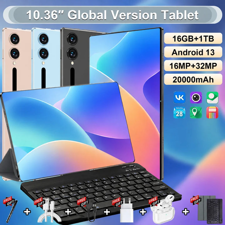 Tableta de 10.36 pulgadas con Android 13 de 14 núcleos, 16 GB y 1 TB, 4K HD, 5G, WIFI, Bluetooth, WPS, 20000 mAh, modelo global 2026
