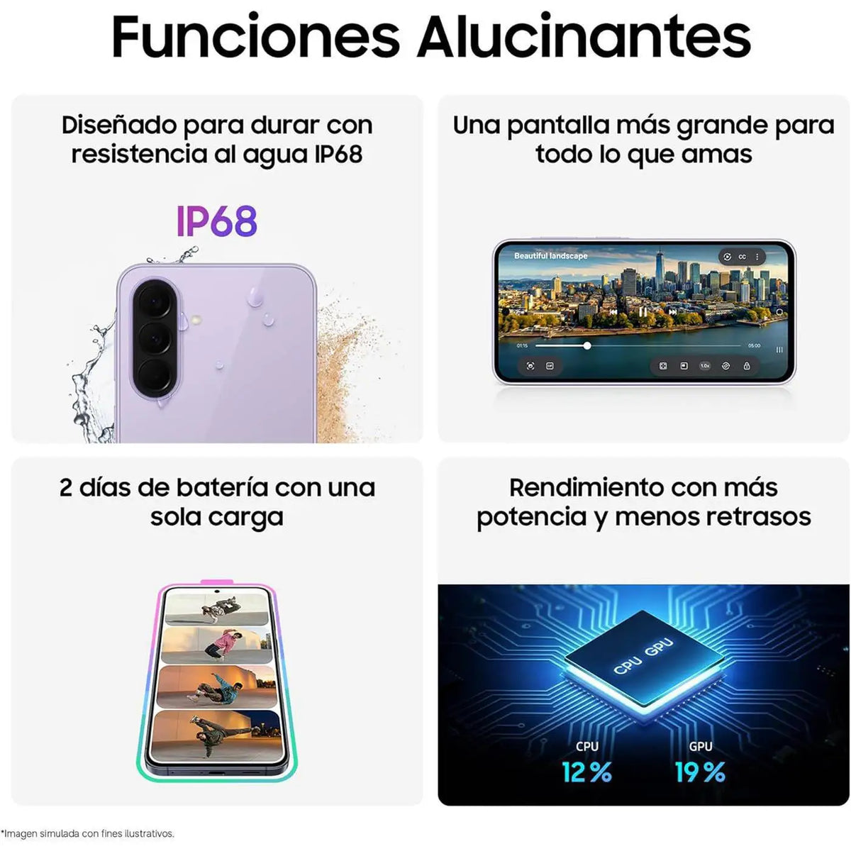 Smartphone Samsung Galaxy A37 5G Versión Global 128GB Exynos 1680 Cámara Gran Angular de 50MP IP68 Pantalla Super AMOLED de 6.7" a 120Hz Batería de 5000 mAh Carga Rápida