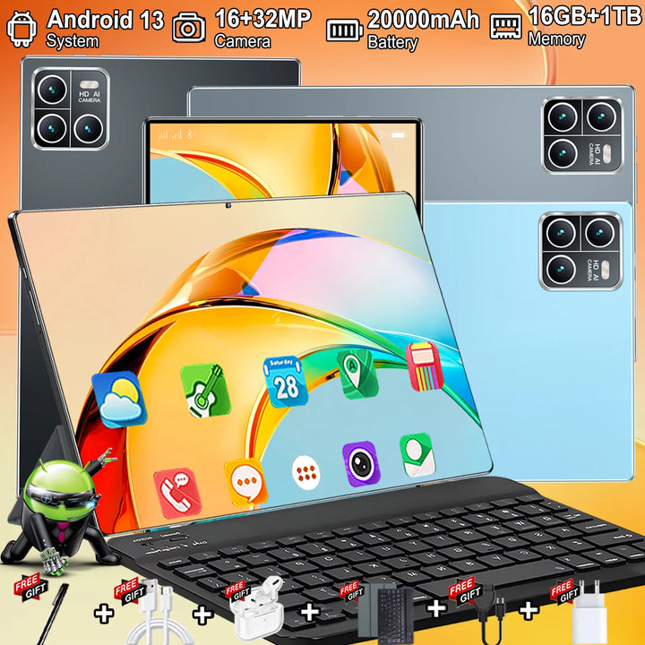 Tableta Android 2026 con pantalla de 10,36 pulgadas, versión global, procesador de 14 núcleos, Android 13.0, batería de 20000 mAh, 16 GB + 1 TB de memoria, WiFi estable, cámaras de 16 MP y 32 MP para estudiar y para el us