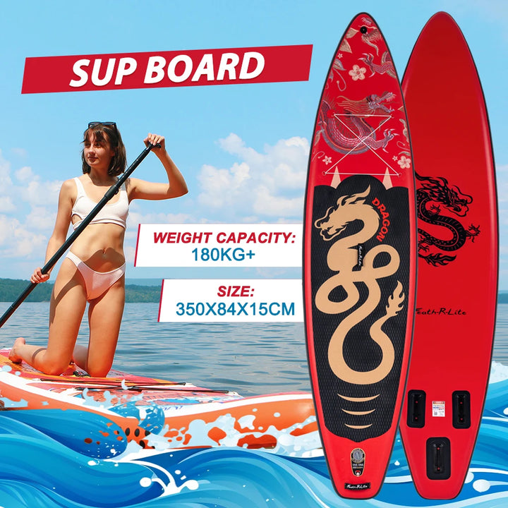 Tabla de Paddle Surf Feath-R-Lite 350 * 84 * 15CM, Antideslizante, Capacidad de Carga Máxima 180KG+, Juego de 6 Piezas, Deportes Acuáticos