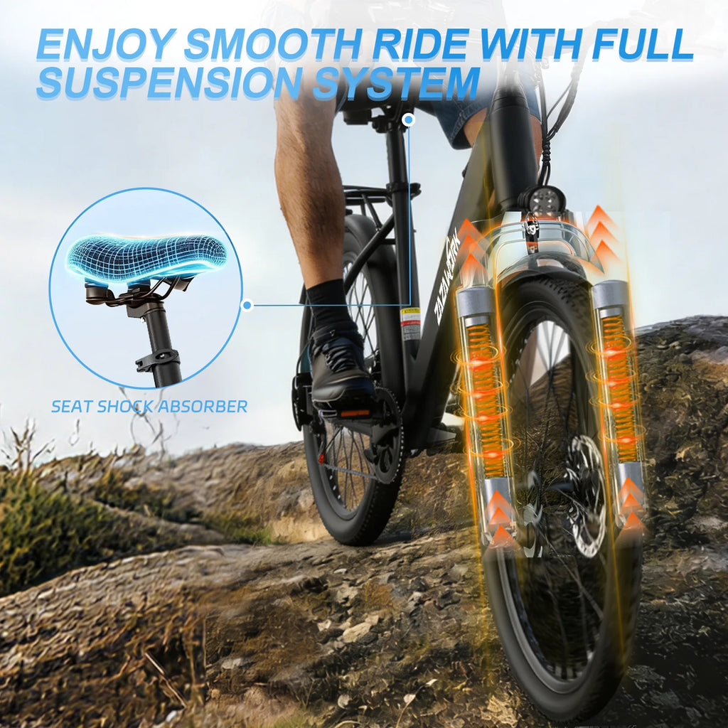 ZAZAWORK C28 Bicicleta eléctrica de 29 pulgadas, motor de 250W, batería de 36V 20Ah, autonomía de hasta 120 km, bicicleta eléctrica urbana para adultos, 7 velocidades, frenos de disco mecánicos, certificación CE