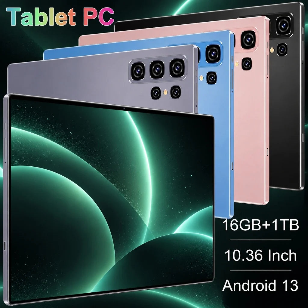 1. Tableta Android de 10.36 Pulgadas con Pantalla de Visión Clara, Versión Global 2026, Rendimiento de Respuesta Rápida, 16GB+1TB, Procesador de 14 Núcleos, Batería de 20000mAh, Android 13.0, Wifi, Cámaras Duales de 16M