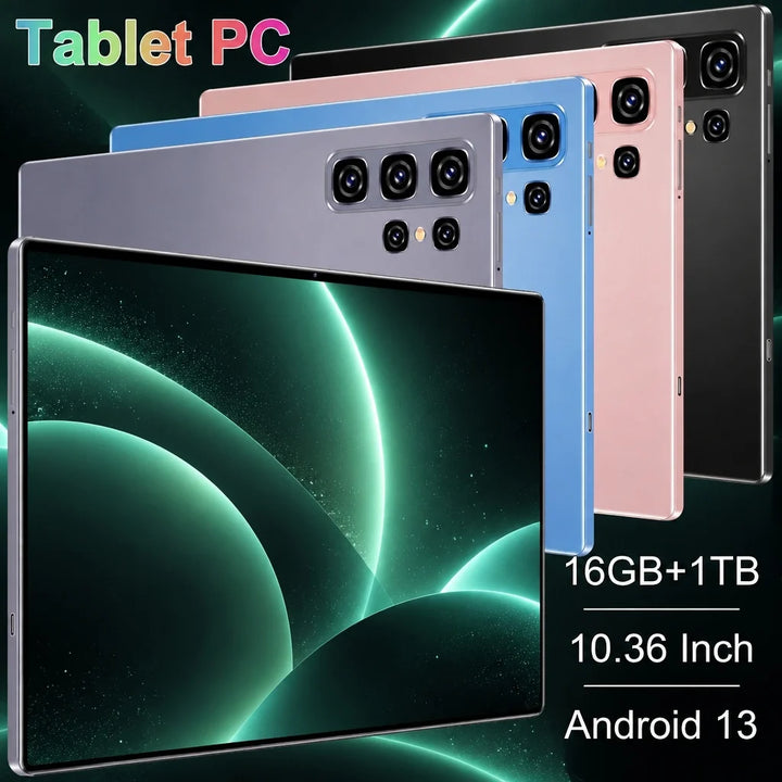 1. Tableta Android de 10.36 Pulgadas con Pantalla de Visión Clara, Versión Global 2026, Rendimiento de Respuesta Rápida, 16GB+1TB, Procesador de 14 Núcleos, Batería de 20000mAh, Android 13.0, Wifi, Cámaras Duales de 16M
