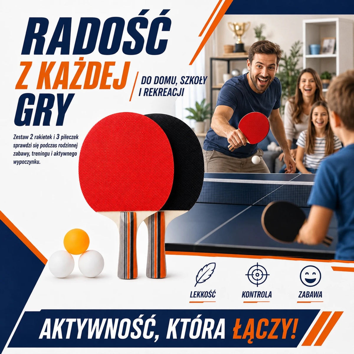Juego de Ping Pong 2 Raquetas + 3 Pelotas, Palas de Tenis de Mesa con Mango de Madera, Kit de Entrenamiento Recreativo