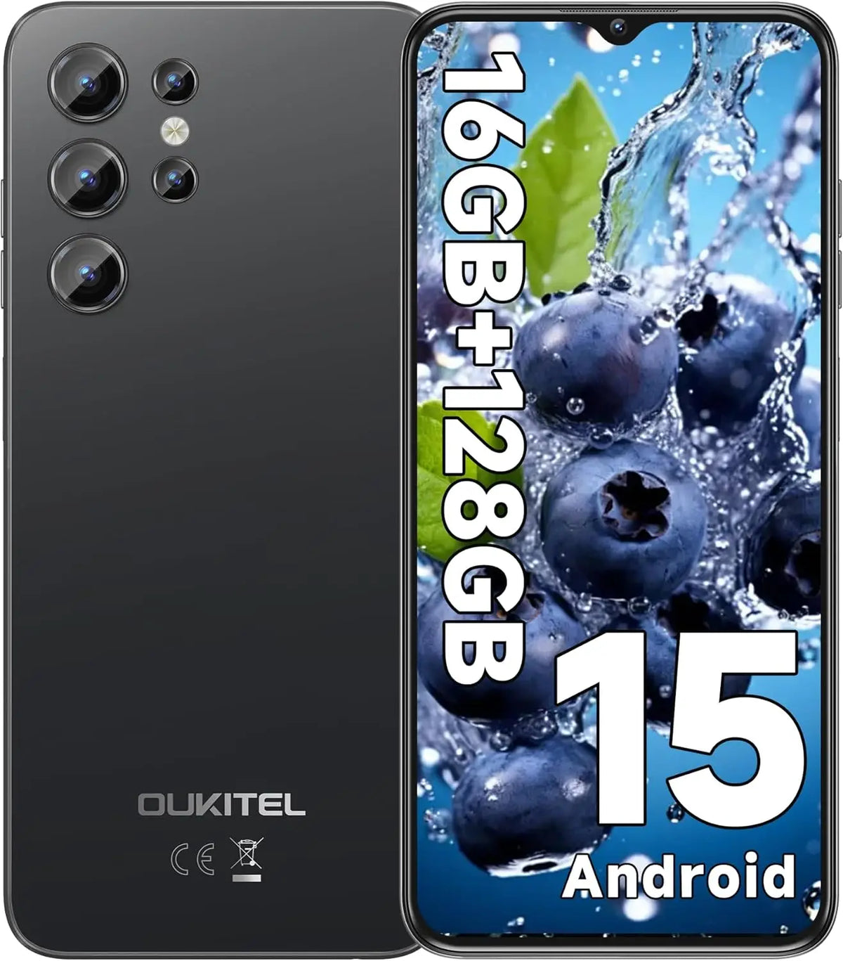 Teléfono celular OUKITEL C1 Android 15 desbloqueado 2025-16 GB + 128 GB (TF 1 TB), pantalla Waterdrop de 6,52'', batería de 5150 mAh, cámara de 13 MP
