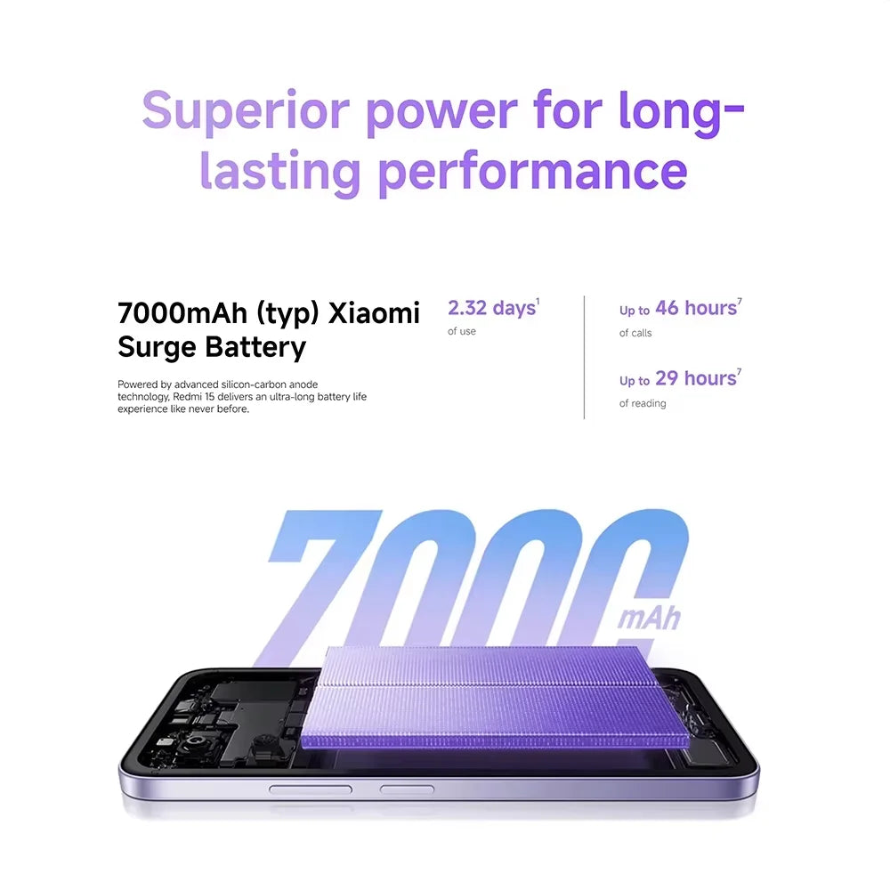 Xiaomi Redmi 15 4G Cellphone Global Version 7000mAh Battery 6.9" 50MP Snapdragon 685 Processor Non-NFC Smartphone