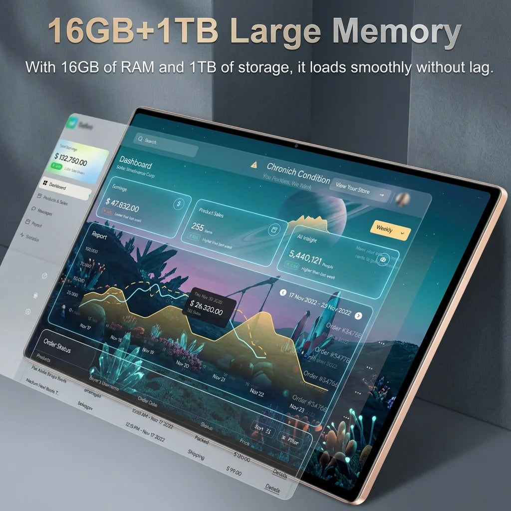 Tablet PC de 10.36 Pulgadas con 5G, Android 13, Procesador de 14 Núcleos, Cámaras Dobles, Doble SIM, 20000 mAh, 16 GB de RAM + 1 TB de ROM, Google Play, Bluetooth, Wifi