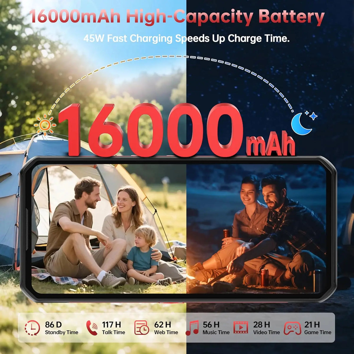 OUKITEL WP56, teléfono inteligente resistente 5G, desbloqueado, 32 GB + 256 GB/512 GB, Android 15, teléfono resistente, 16000 mAh con luz de camping, pantalla FHD+ de 6,8" y 120 Hz, carga rápida de 45 W, cámara de 108 MP,