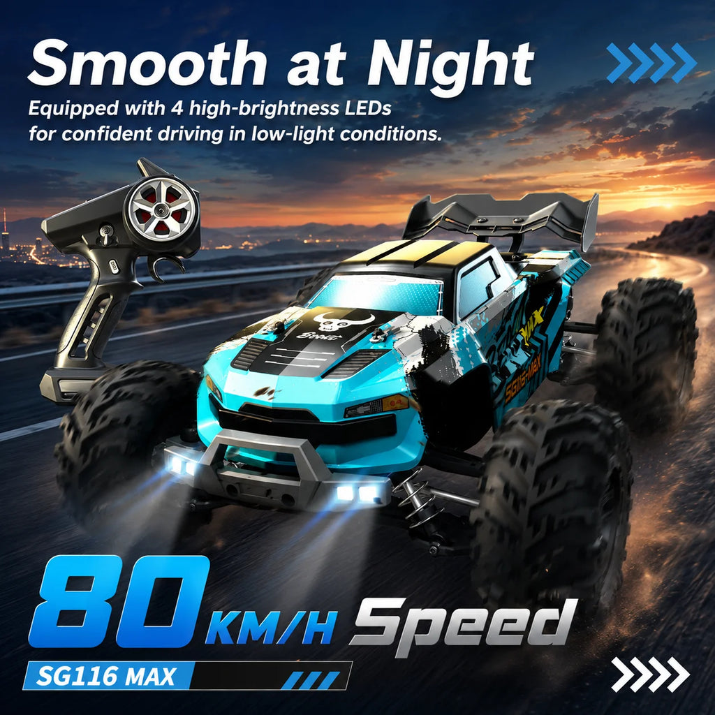 ZNLYRION SG116MAX PRO, Auto RC 4WD 1:16, Sin Escobillas, 80KM/H, Alta Velocidad, Todoterreno, Monster Truck, Control Remoto 2.4GHz, con Luz LED, para Niños y Adultos