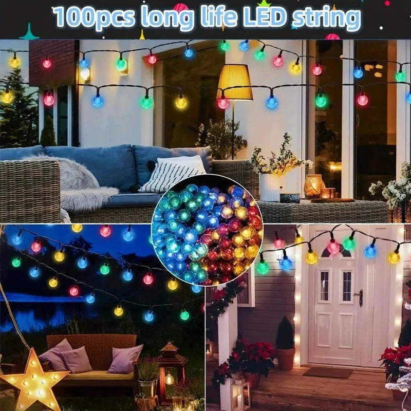 Guirnalda de luces solares de bolas de burbujas impermeables de 5m/6.5m, luces de cadena de bolas de cristal para exteriores, decoración de fiestas y jardines