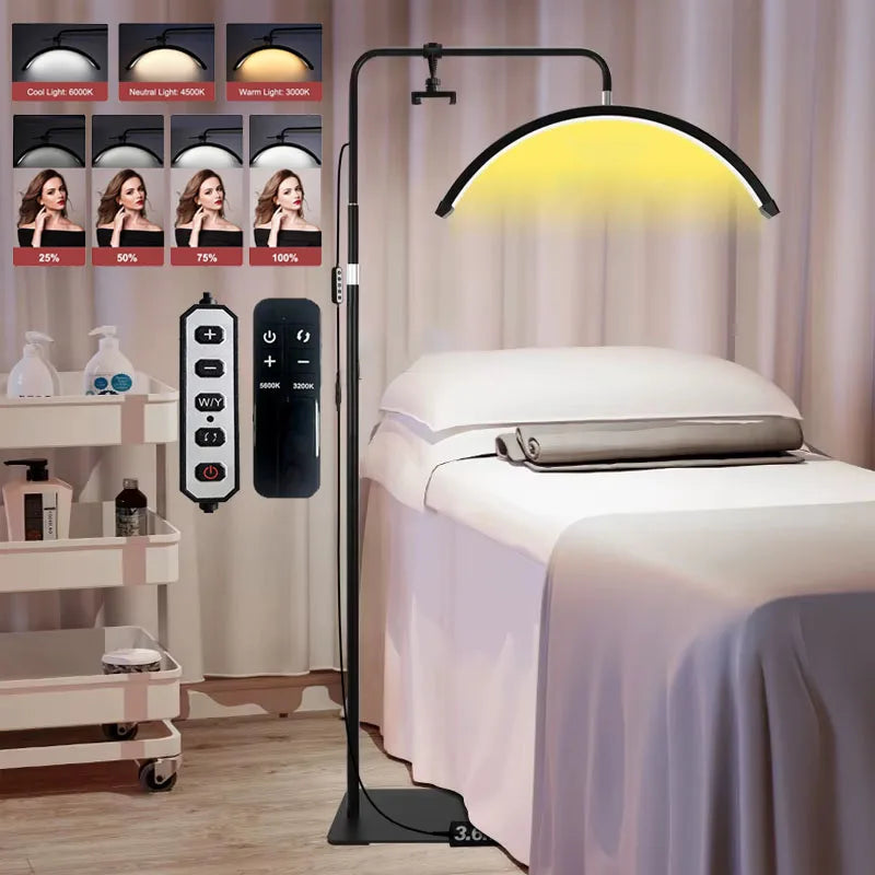 Lámpara LED OWJHE 36W Giratoria con Forma de Media Luna para Pestañas, Luz de Relleno para Fotografía, Lámpara de Pie para Extensión de Pestañas y Belleza