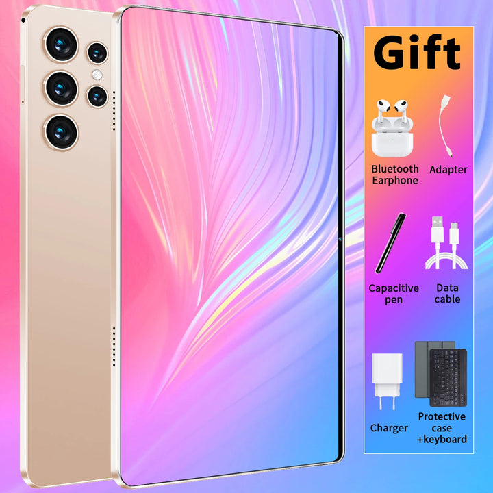 Tableta con pantalla táctil de 10,36 pulgadas, sistema Android 13, chip de 14 núcleos, 16 GB de RAM + 1 TB de almacenamiento, batería de 20 000 mAh, conexión SIM/Wi-Fi, doble cámara para juegos ligeros.