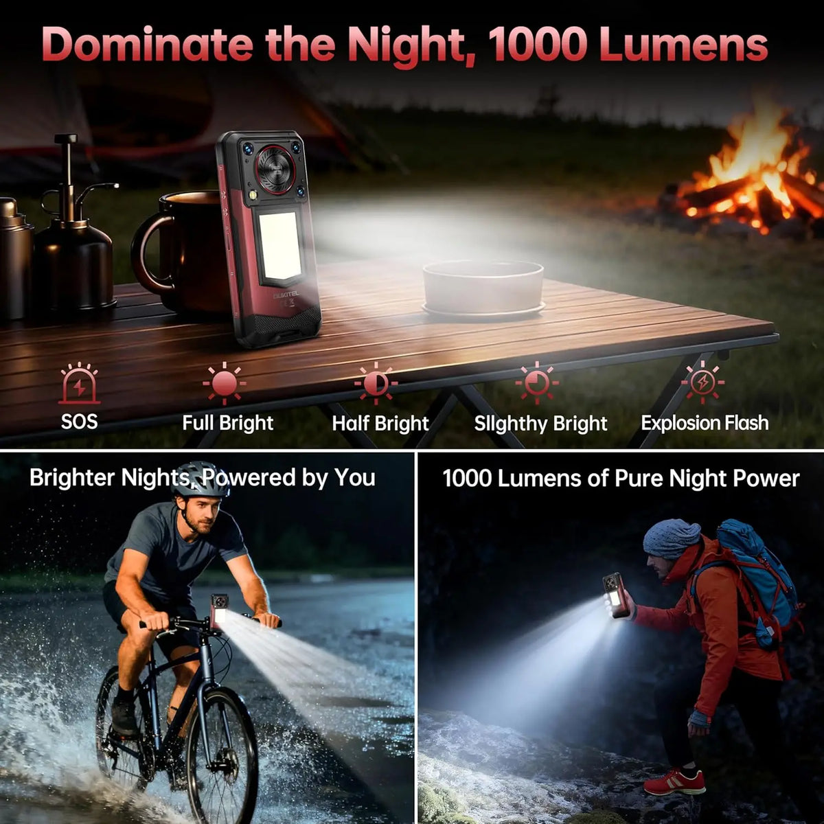 OUKITEL WP56, teléfono inteligente resistente 5G, desbloqueado, 32 GB + 256 GB/512 GB, Android 15, teléfono resistente, 16000 mAh con luz de camping, pantalla FHD+ de 6,8" y 120 Hz, carga rápida de 45 W, cámara de 108 MP,