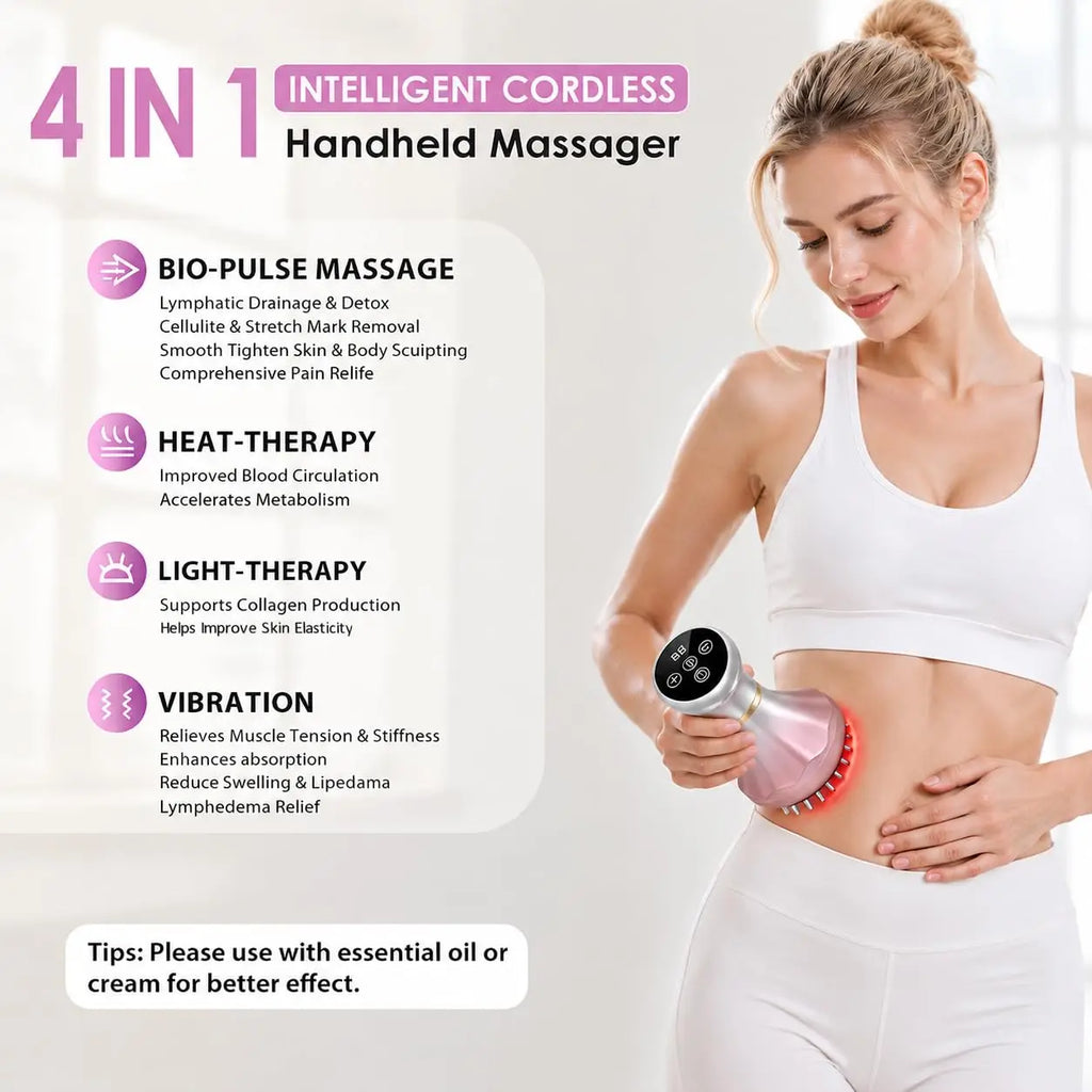 Masajeador corporal inalámbrico 4 en 1 para adelgazar, anticelulítico, con terapia de luz roja, EMS, masaje meridiano eléctrico, dispositivo de relajación corporal