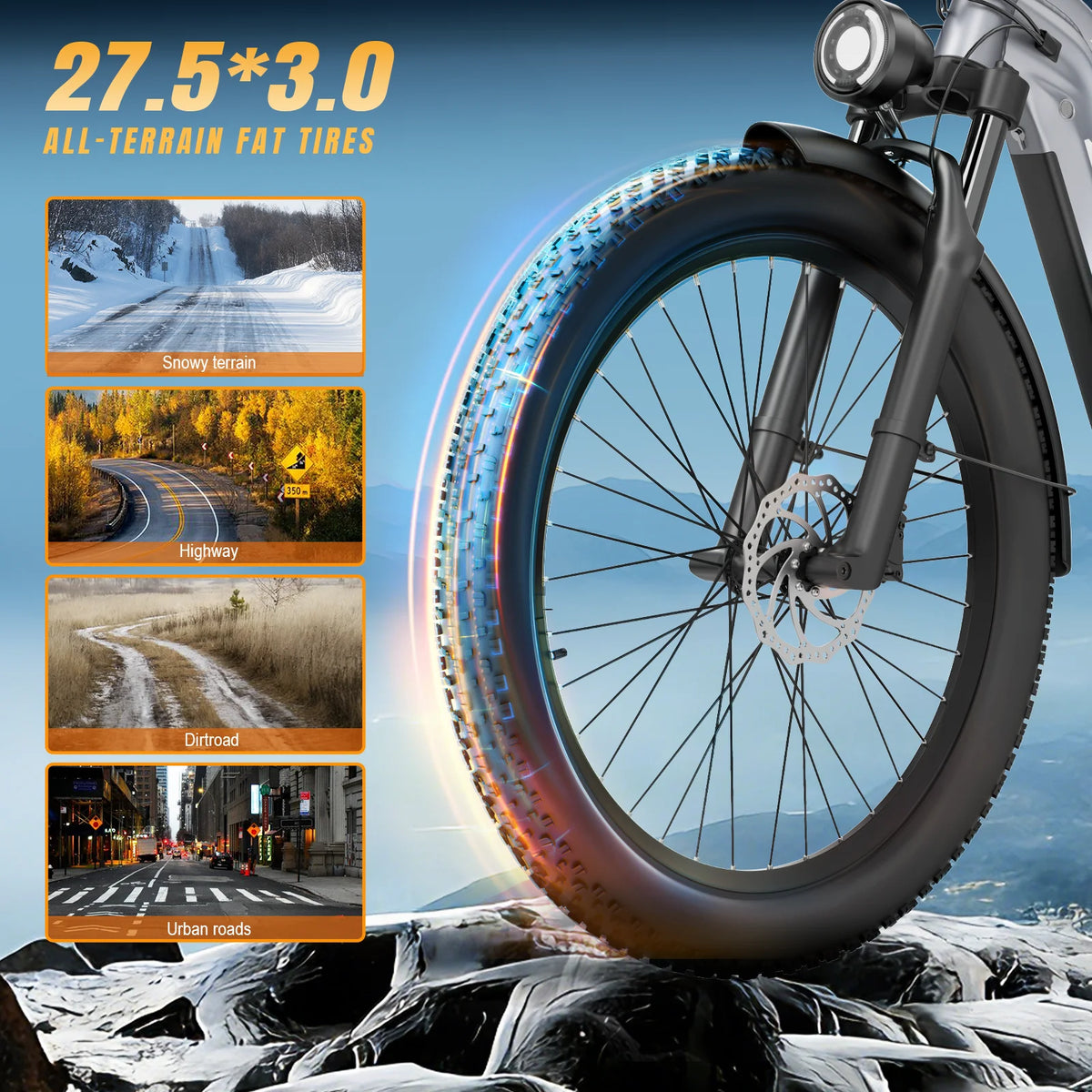 ZAZAWORK CF500 27.5' Fat Tire Full Suspension Electric Bike 250W 48V 20Ah Battery 7-Speed Hydraulic Disc Brake Up to 120km Range All-Terrain Commuter CE Certified