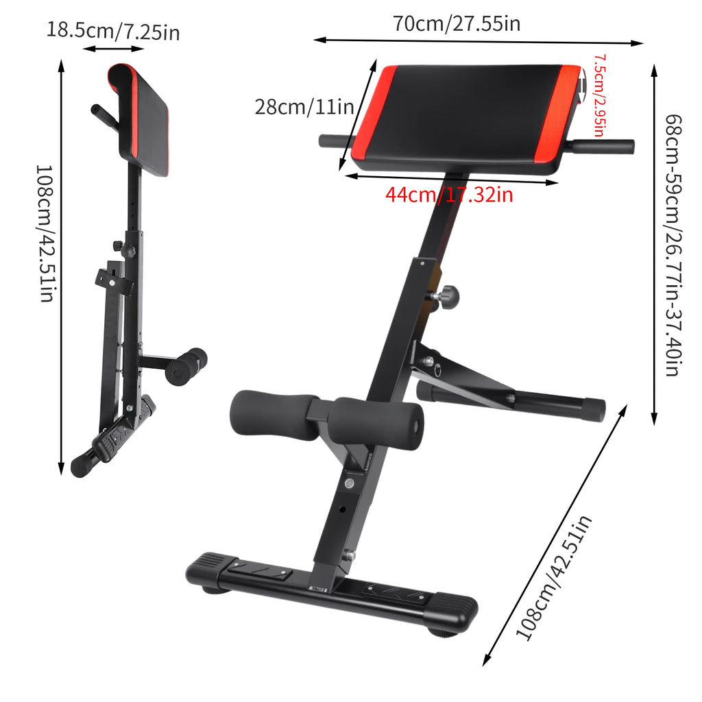 Banco de entrenamiento multifuncional 3 en 1 para abdominales, espalda y core, con respaldo ajustable de 4 capas (rango de altura 94–110 cm) para gimnasio en casa y entrenamiento de fuerza.