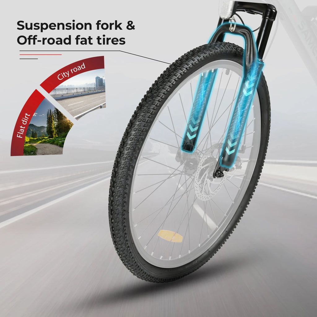 Bicicleta eléctrica para adultos SAMEBIKE SY26-II, 26 pulgadas, 36V 13Ah 250W, autonomía de 90KM, freno de disco, suspensión delantera