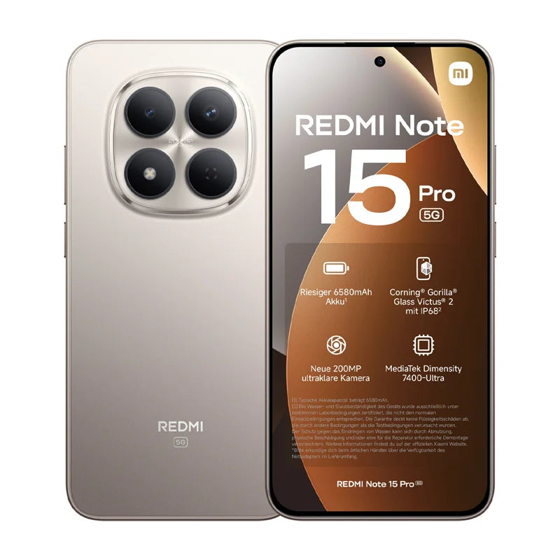 Xiaomi Redmi Note 15 Pro 5G, Smartphone, batería de 6580 mAh, IP66/IP68, cámara de 200 MP, pantalla AMOLED de 6.83" 1.5K, negro y azul, 2 años de garantía, 100% auténtico y nuevo