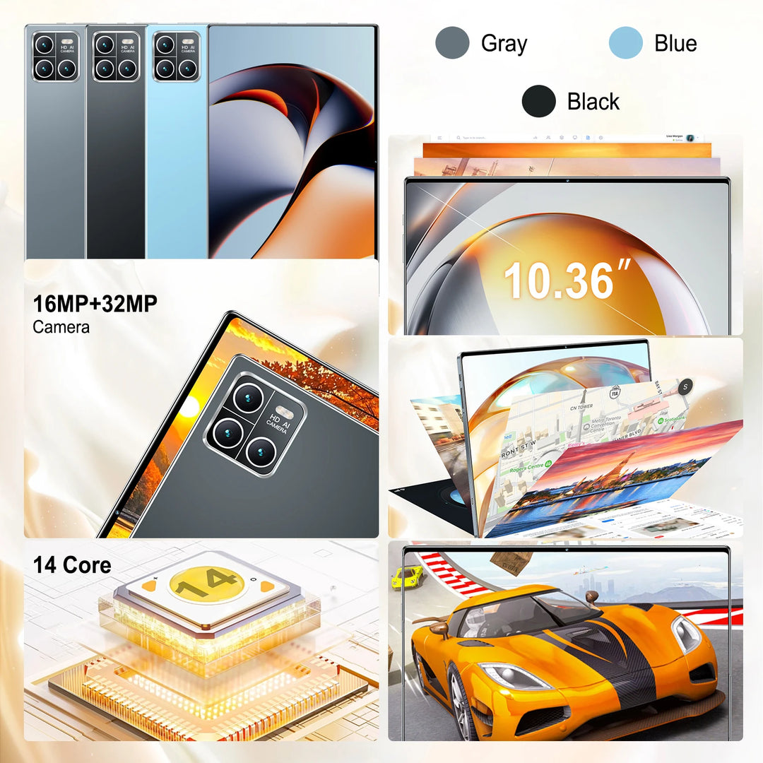 Tableta Global Nueva 2026 de 10.36 pulgadas, Android 13, 20000mAh, 16GB, 1TB, 14 núcleos, 4K HD, 5G, WIFI, Bluetooth