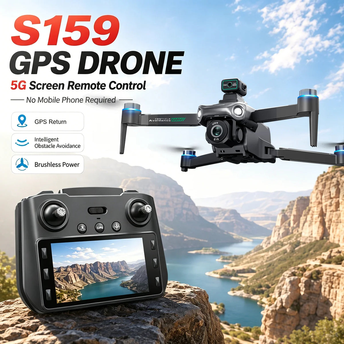 Dron GPS ZNLYRION S159 sin escobillas con cámara 8K, FPV 5G, flujo óptico y 20 minutos de tiempo de vuelo