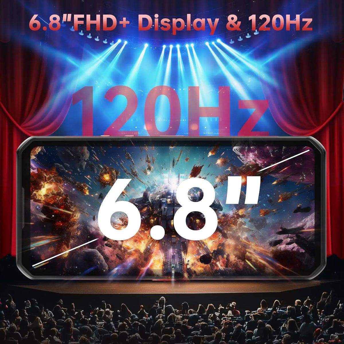OUKITEL WP56, teléfono inteligente resistente 5G, desbloqueado, 32 GB + 256 GB/512 GB, Android 15, teléfono resistente, 16000 mAh con luz de camping, pantalla FHD+ de 6,8" y 120 Hz, carga rápida de 45 W, cámara de 108 MP,