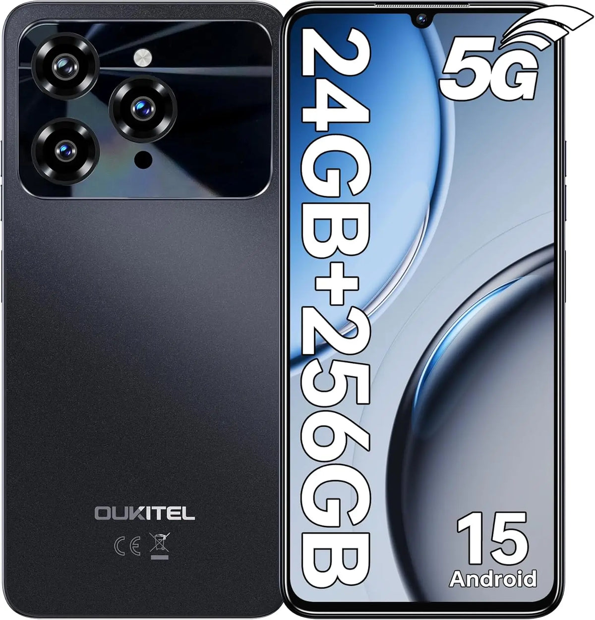 Teléfono Inteligente OUKITEL C6 con Android 15, Pantalla de 6.8 Pulgadas, 24GB+256GB/1TB, Batería de 5150mAh, Cámara de 18 Megapíxeles