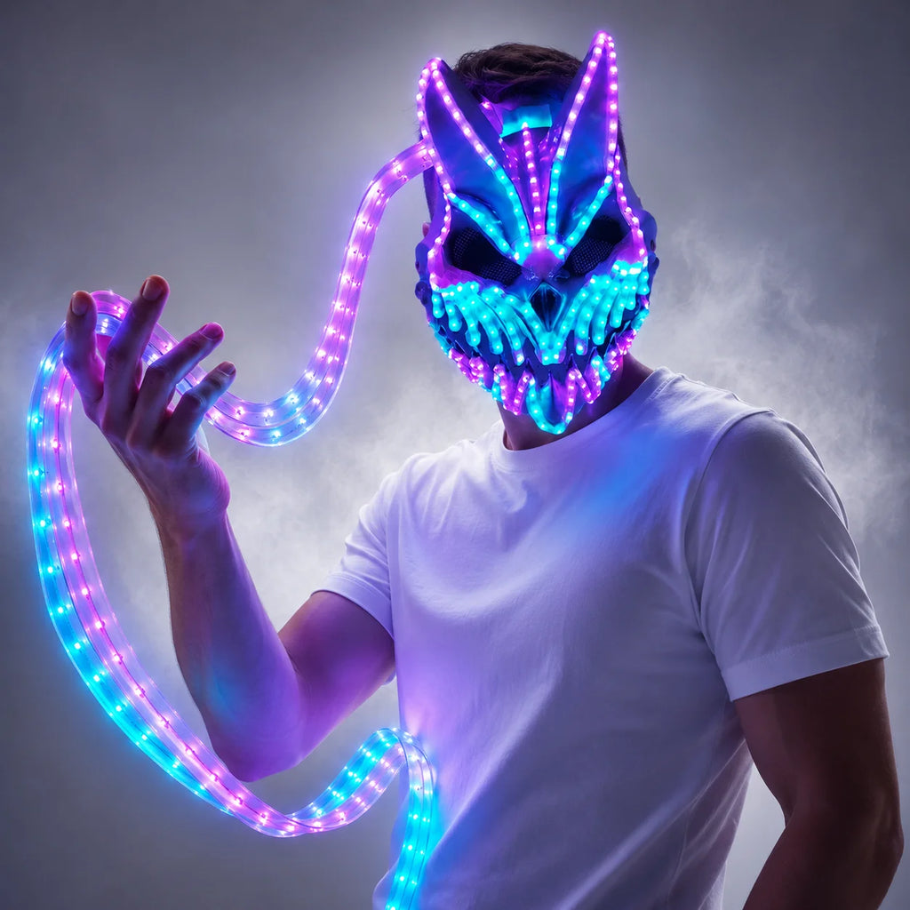 Máscara LED de oso y conejo con cambio remoto de Color, máscara de conejito de terror para Halloween, para fiesta de carnaval, Cosplay y vestir