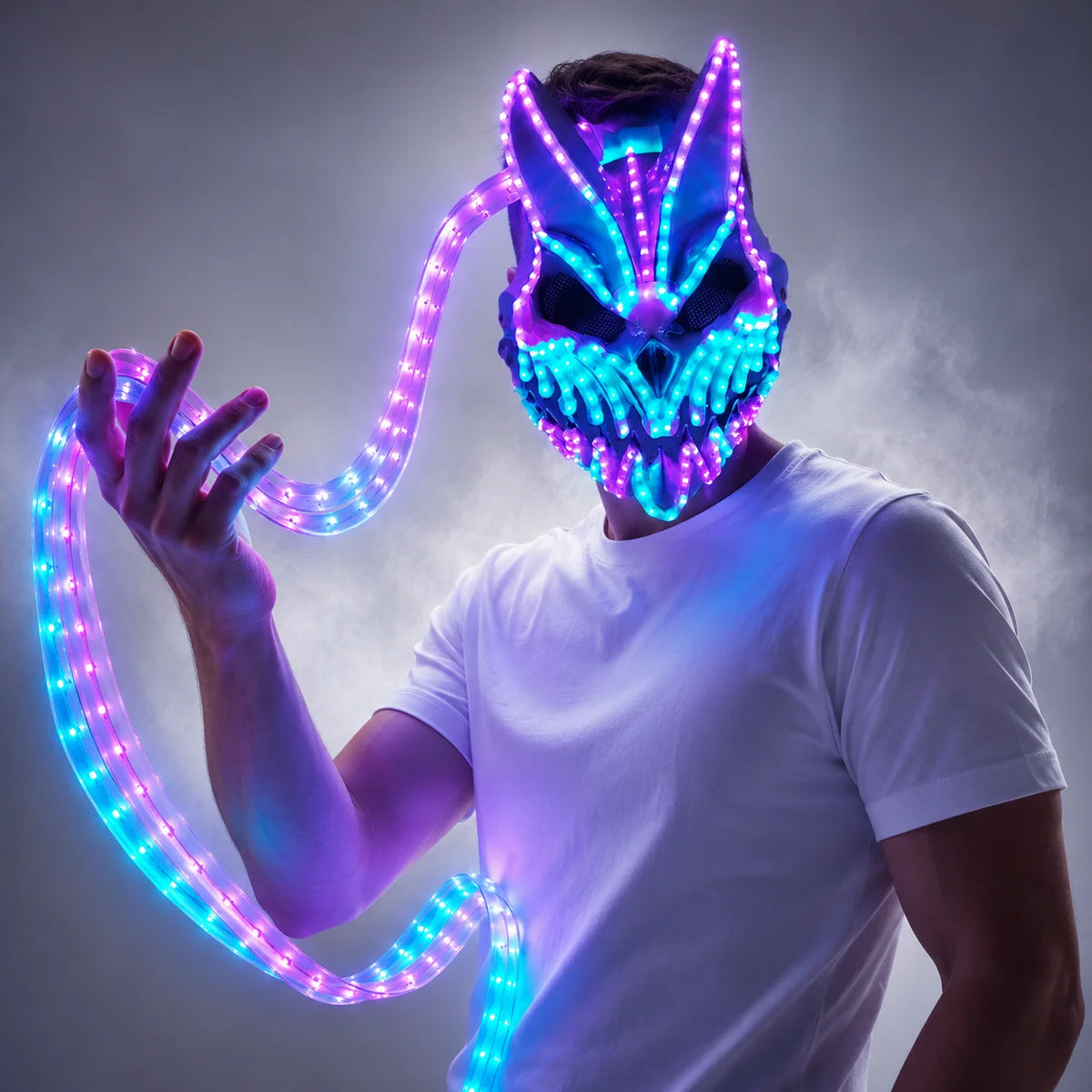 Máscara LED de oso y conejo con cambio remoto de Color, máscara de conejito de terror para Halloween, para fiesta de carnaval, Cosplay y vestir