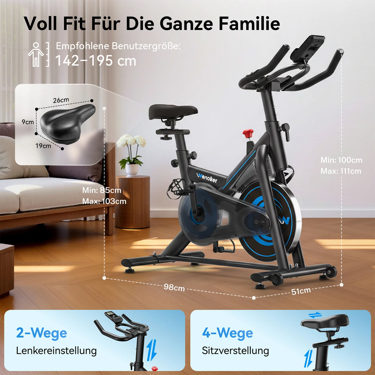 Bicicleta de entrenamiento doméstico Wenoker con aplicación, ergómetro silencioso con resistencia magnética, bicicleta de spinning para ejercicio en casa, bicicletas de fitness para entrenamiento cardiovascular en casa, h
