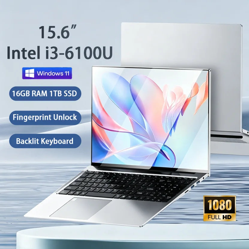 Portátil FUCHU para Oficina y Escritorio, 15.6'', Intel Core I3-6100U, 16GB RAM, 256GB/512GB/1TB/2TB SSD, Windows 11 Pro, para Juegos, Estudio y Trabajo