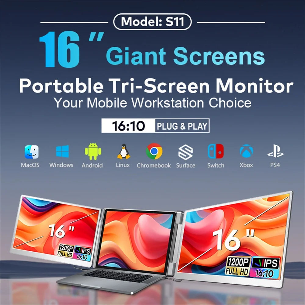 Monitor Externo Portátil LCD FHD IPS para Juegos, Retroiluminado, de Alta Definición, Extensor de Pantalla Dual/Triple para Productividad Rospider