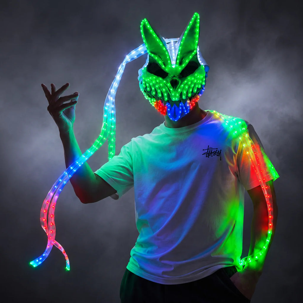 Máscara LED de oso y conejo con cambio remoto de Color, máscara de conejito de terror para Halloween, para fiesta de carnaval, Cosplay y vestir
