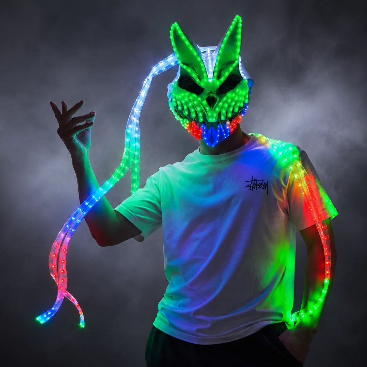 Máscara LED de oso y conejo con cambio remoto de Color, máscara de conejito de terror para Halloween, para fiesta de carnaval, Cosplay y vestir