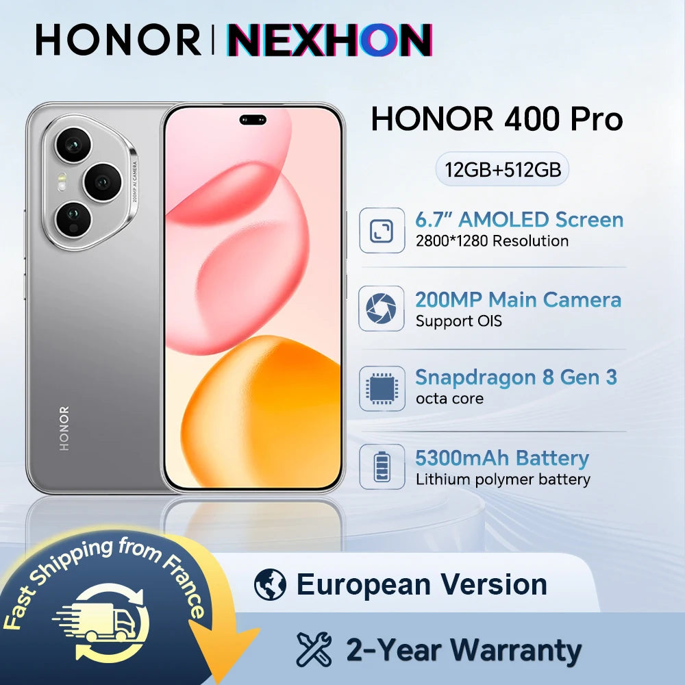 HONOR 400 Pro, Versión UE, Smartphone 5G, Cámara principal IA ultra nítida de 200 MP, Qualcomm Snapdragon 8 Gen 3, Batería de 5300 mAh, Nano-SIM, Smartphone HONOR
