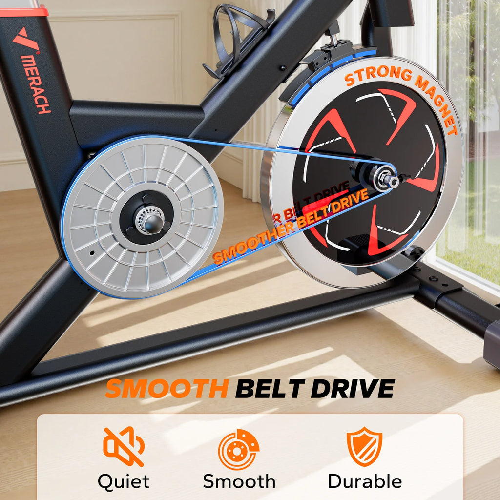 Bicicleta Estática Magnética MERACH, Capacidad de 350 Libras, Bajo Nivel de Ruido, Bicicleta de Ejercicio para Interiores, Resistente, para Gimnasio en Casa, con Aplicación Exclusiva de Entrenamiento, Asiento y Manilla