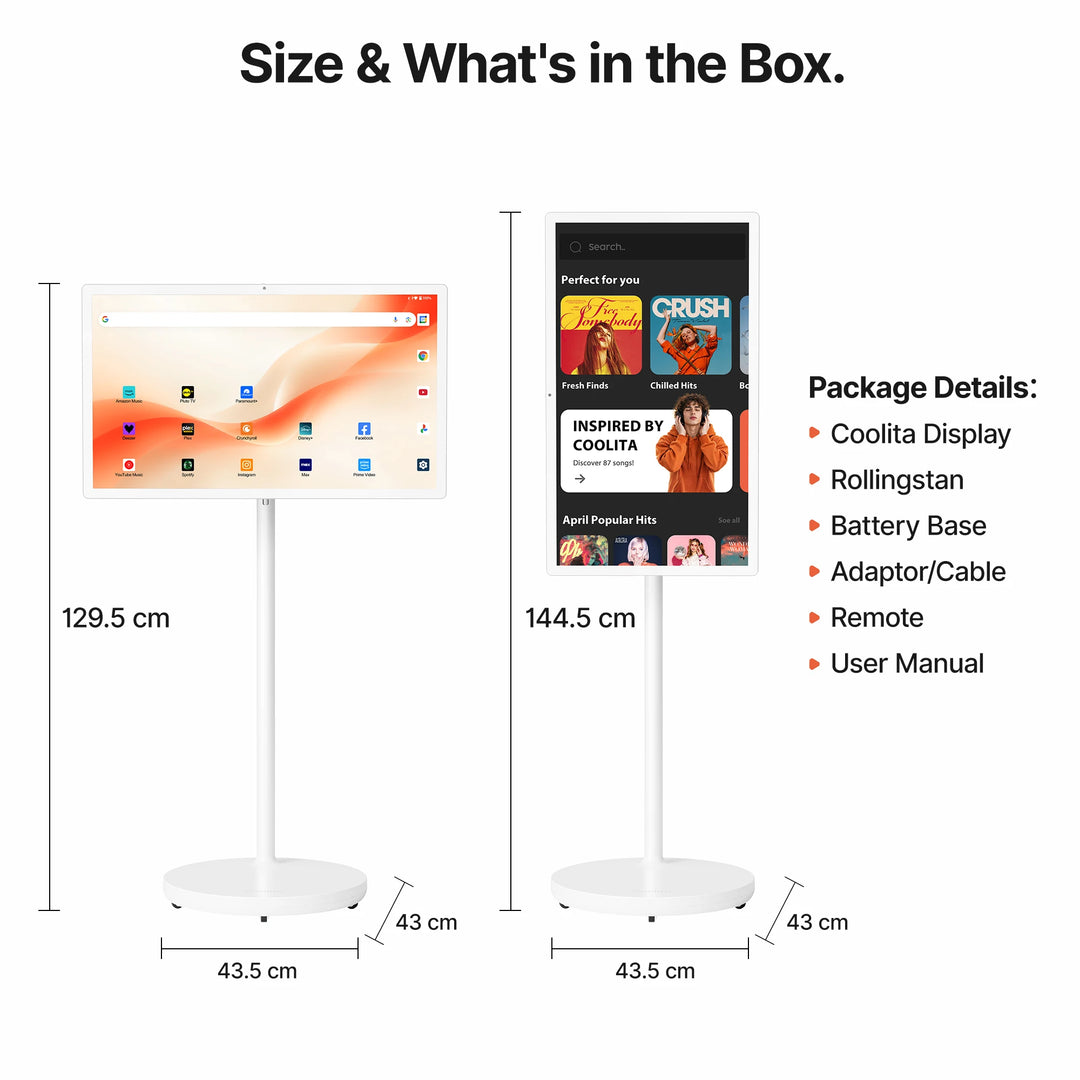 TV Portátil con Pantalla Táctil Inteligente de 32" con Soporte Giratorio, Batería de 8000 mAh, Altura Ajustable, Altavoz de 10W*4, Cámara de 13MP, Wifi 5, Android 15, Certificado por Google, 1080P FHD, Soporte de Altura A