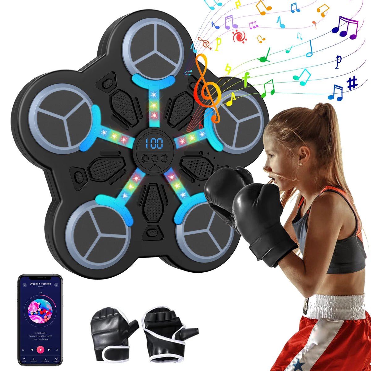 Máquina de Boxeo Electrónica Inteligente para Entrenamiento Musical, Saco de Boxeo Pesado Colgante de Pared, Equipo de Boxeo con Juego Bluetooth