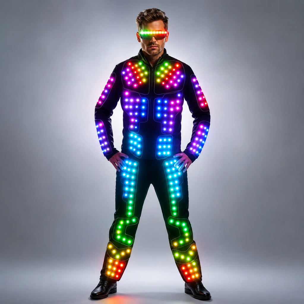 Traje de Robot LED a todo Color, traje de baile de escenario Tron RGB, traje de escenario iluminado, chaqueta, abrigo
