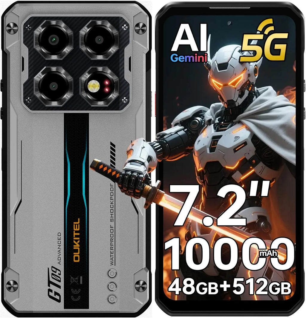 Teléfono resistente OUKITEL WP60 5G desbloqueado, pantalla de 7.2 pulgadas, smartphone de 10000 mAh/33 W, 48 GB de RAM + 512 GB de ROM/TF 2 TB, cámara de 108 MP, IP68/IP69