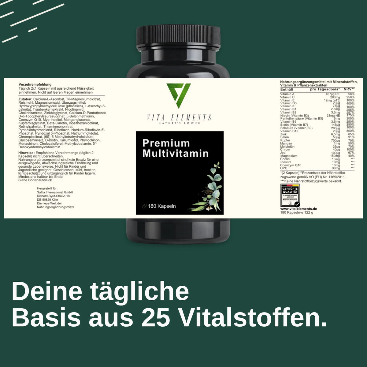 Cápsulas multivitamínicas de primera calidad |     Probado en laboratorio en Alemania |     Suplementos alimenticios |     Con vitaminas, zinc y selenio |     Con 15 nutrientes |     Libre de modificaciones genéticas |