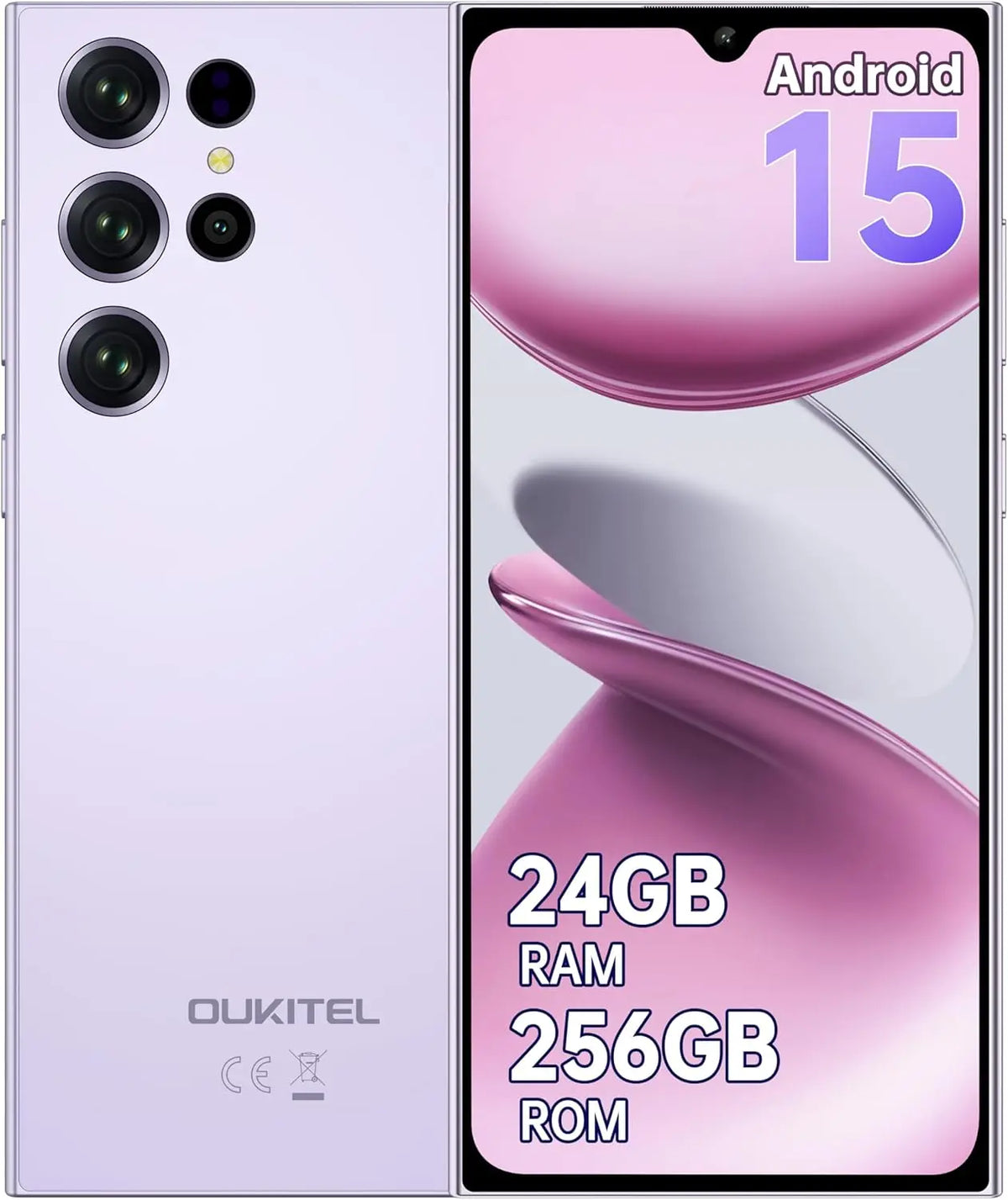 Smartphone OUKITEL C61 Pro sin contrato Android 15, 24GB+256GB/1TB móvil libre, pantalla HD+ de 6,88" 5150mAh, 13MP+5MP, Dual SIM 4G móvil libre, NFC/huella dactilar/Face ID/OTG