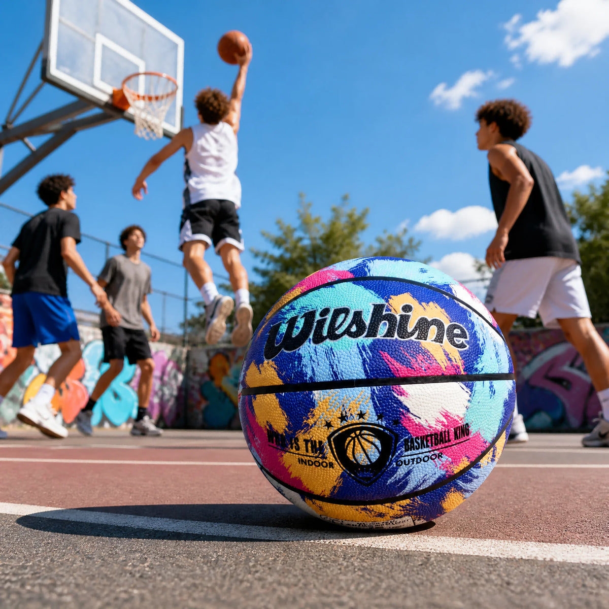 Baloncesto con Diseño de Grafiti PU de Alta Calidad 24.6cm - Pelota de Basket Profesional para Interior y Exterior, Tacto Suave