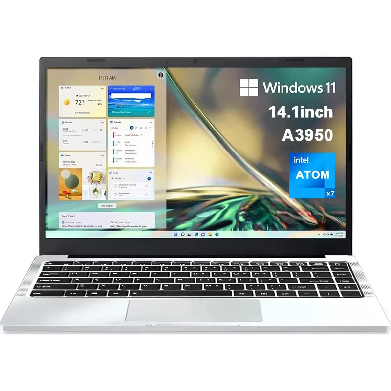 Ordenador portátil de oficina FUCHU, Intel Atom A3950, 12 GB de RAM, 2 TB SSD, PC para juegos, pantalla HD 1920*1080, ordenador de estudio, 14,1", PC Windows 11 Pro, ultradelgado