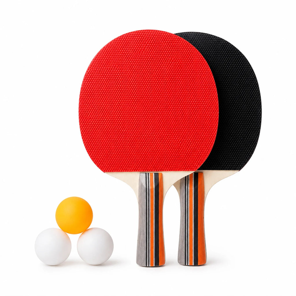 Juego de Ping Pong 2 Raquetas + 3 Pelotas, Palas de Tenis de Mesa con Mango de Madera, Kit de Entrenamiento Recreativo