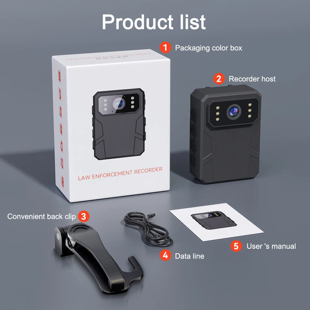Mini Cámara Corporal 4K Full HD, Cámara Corporal Portátil con Visión Nocturna, Grabadora de Video, Cámara Policial, Grabadora para las Fuerzas del Orden, DV BodyCam