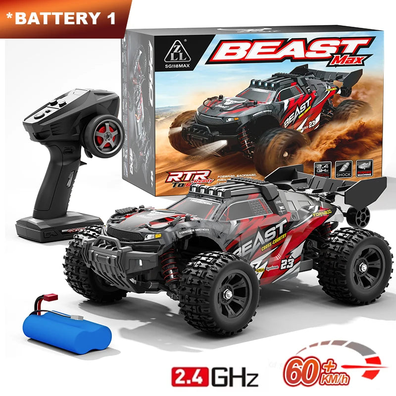 Coche teledirigido ZNLYRION SG118MAX PRO 4WD RC 1:16 sin escobillas, camión monstruo todoterreno de alta velocidad 80 KM/H, 2.4 GHz con luz LED para niños y adultos
