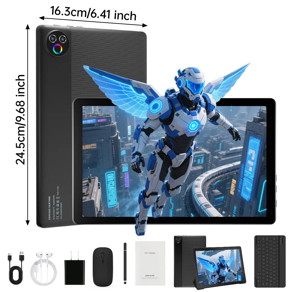 Tableta Android 16 Evermyth KB1001L de 10.1 pulgadas, RAM máxima de 24 GB (3 GB + 21 GB), ROM de 64 GB, CPU A333 de 5 núcleos, Widevine L1, batería de 6000 mAh, tipo C, expansión de 1 TB, WiFi 6, cámara de 5 MP + 8 MP, s