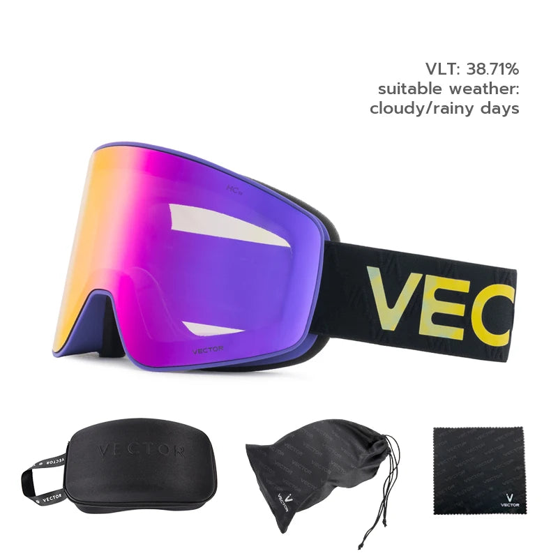 Gafas de Esquí VECTOR de Doble Capa Antivaho con Absorción Magnética, Cilíndricas, UV400, para Hombre y Mujer, Gafas de Snowboard POC